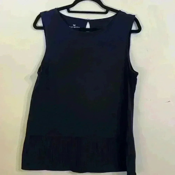 Talbots Navy Sleeveless Blouse Pleated Hem Size L - Picture 1 of 6